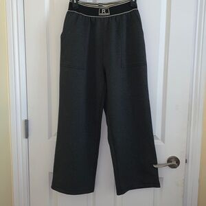 Grey Wide Leg Cropped Lounge Pants High Waist Elastic Waistline Grandmacore S
